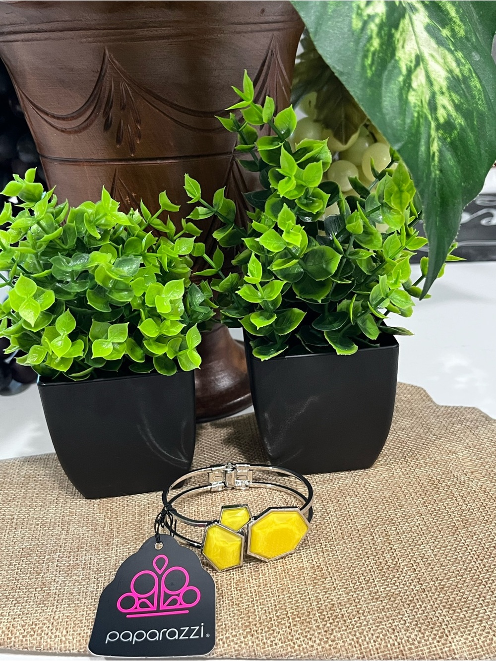 paparazzi Yellow Hexagon Accent Bangle Bracelet Set